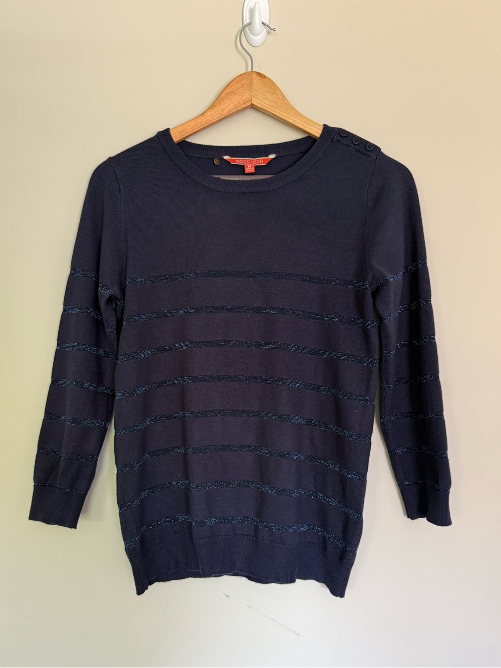 ModCloth Navy Shimmery Striped Sweater with Shoulder Button Details Sz M